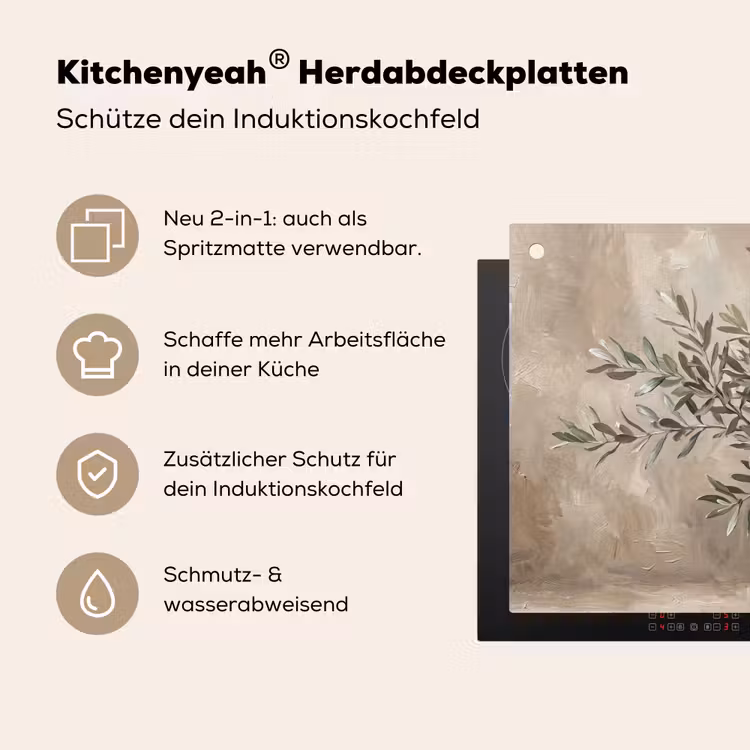 Olijfplant - Aardenpot - Abstract - Beige Inductie beschemer met haakjes klein -ky-usp-de