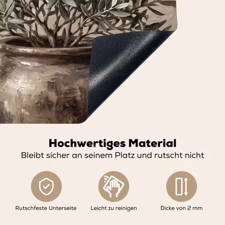 Olijfplant - Aardenpot - Abstract - Beige Inductie beschemer met haakjes klein -ky-onderkant-de