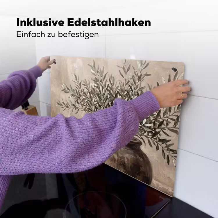 Olijfplant - Aardenpot - Abstract - Beige Inductie beschemer met haakjes klein -ky-ophangen-de
