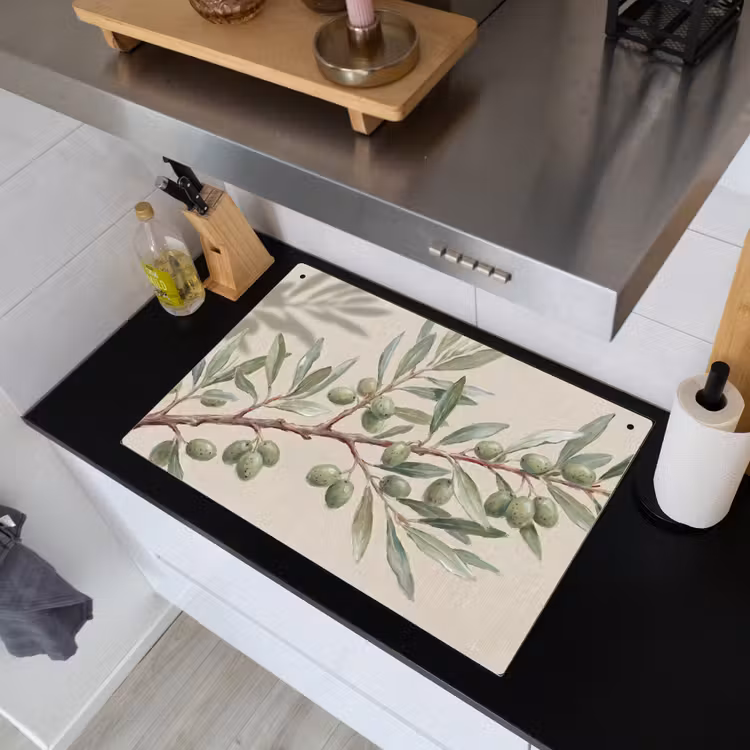 Olijftak - Bladeren - Natuur - Groen - Beige Inductie beschemer met haakjes klein -sfeer1