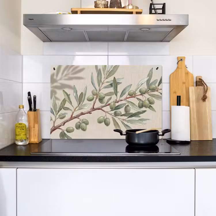 Olijftak - Bladeren - Natuur - Groen - Beige Inductie beschemer met haakjes klein -sfeer2