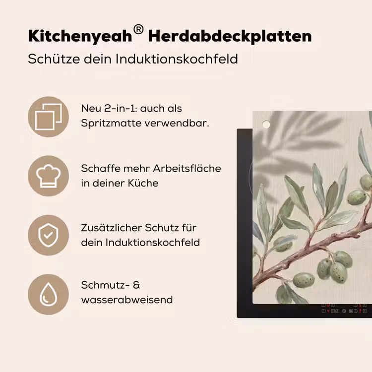 Olijftak - Bladeren - Natuur - Groen - Beige Inductie beschemer met haakjes klein -ky-usp-de