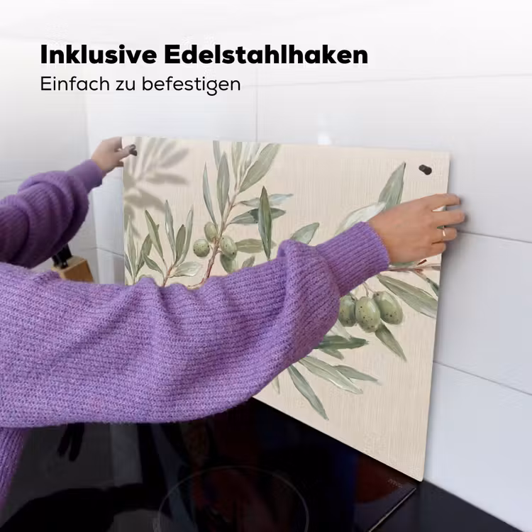 Olijftak - Bladeren - Natuur - Groen - Beige Inductie beschemer met haakjes klein -ky-ophangen-de