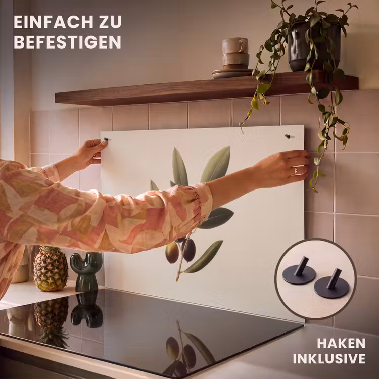 2-in-1 Herdabdeckplatte & Spritzschutz - Olivenzweig - Dunkelgrün - Oliven - Olijftak - Donkergroen - Olijven Inductie beschemer met haakjes klein