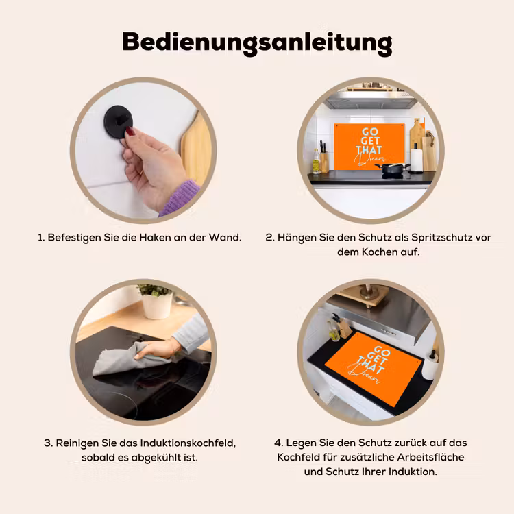 Oranje - Blauw - Go get that dream Inductie beschemer met haakjes klein -ky-gebruik-de