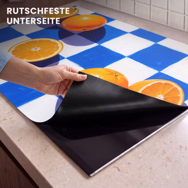2-in-1 Herdabdeckplatte & Spritzschutz - Orange – Kariert – Essen - Sinaasappel - Geruit - Eten Inductie beschemer met haakjes klein