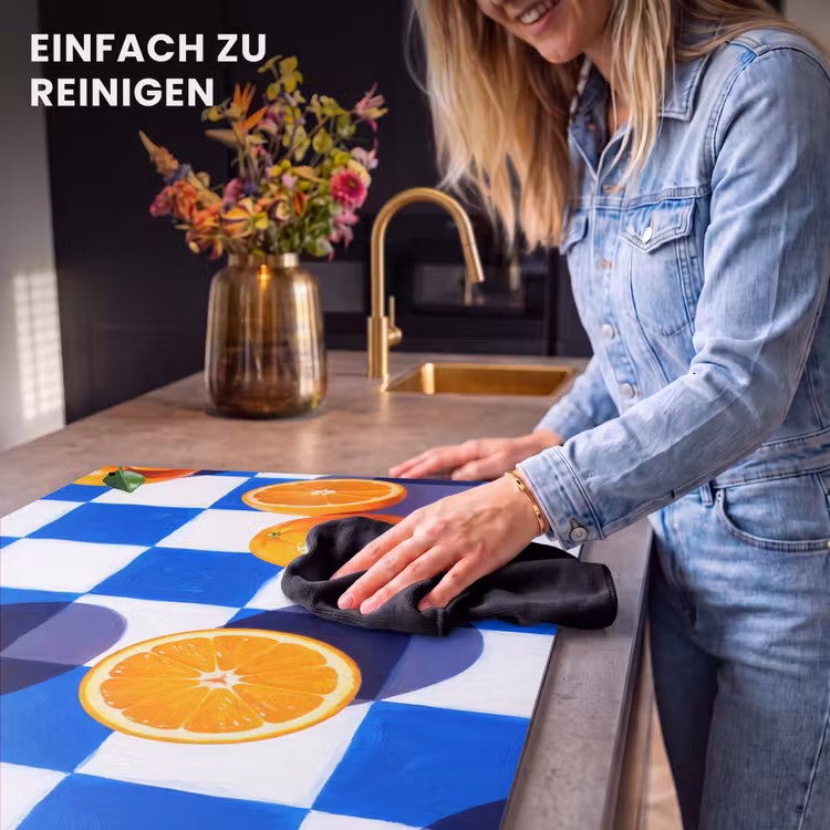 2-in-1 Herdabdeckplatte & Spritzschutz - Orange – Kariert – Essen - Sinaasappel - Geruit - Eten Inductie beschemer met haakjes klein