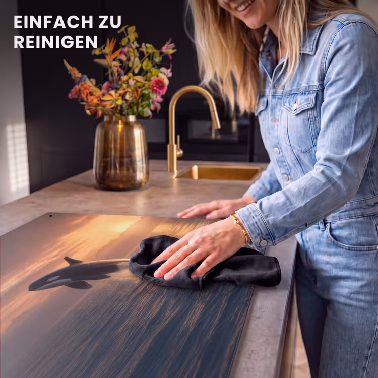 2-in-1 Herdabdeckplatte & Spritzschutz - Orca - Meer - Sonnenuntergang - Orka - Zee - Zonsondergang Inductie beschemer met haakjes klein