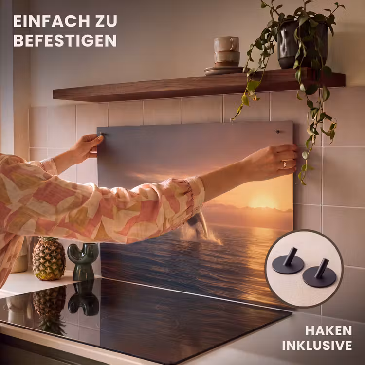 2-in-1 Herdabdeckplatte & Spritzschutz - Orca - Meer - Sonnenuntergang - Orka - Zee - Zonsondergang Inductie beschemer met haakjes klein