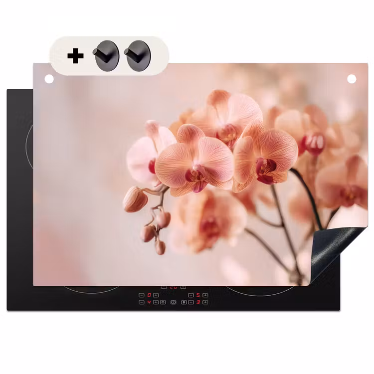 2-in-1 Herdabdeckplatte & Spritzschutz - Orchidee - Blumen - Rosa - Blütenblätter - Orchidee - Bloemen - Roze - Bloemblaadjes Inductie beschemer met haakjes klein