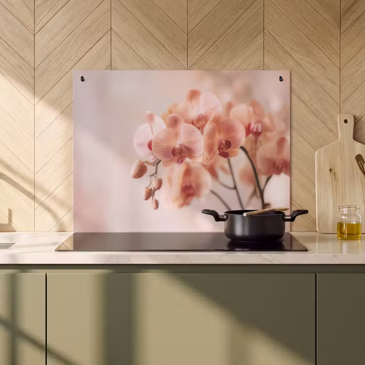 2-in-1 Herdabdeckplatte & Spritzschutz - Orchidee - Blumen - Rosa - Blütenblätter - Orchidee - Bloemen - Roze - Bloemblaadjes Inductie beschemer met haakjes klein