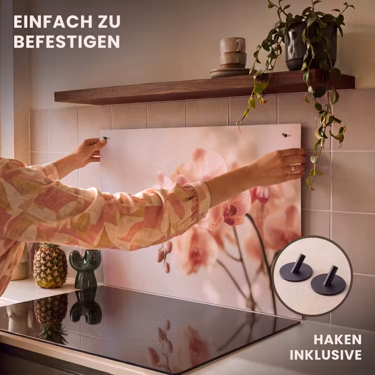 2-in-1 Herdabdeckplatte & Spritzschutz - Orchidee - Blumen - Rosa - Blütenblätter - Orchidee - Bloemen - Roze - Bloemblaadjes Inductie beschemer met haakjes klein
