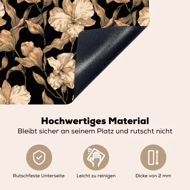 Orchideeën - Lijntekening - Patroon - Beige - Zwart Inductie beschemer met haakjes klein 777 -ky-onderkant-de