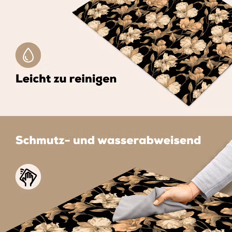 Orchideeën - Lijntekening - Patroon - Beige - Zwart Inductie beschemer met haakjes klein 777 -ky-schoon-de