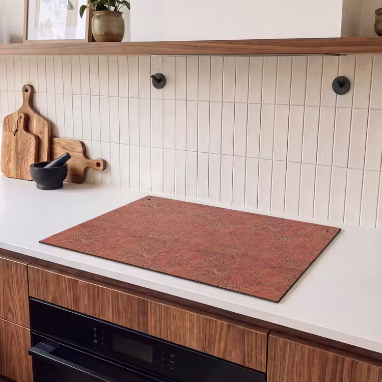 2-in-1 Herdabdeckplatte & Spritzschutz - Orientalisch - Blumen - Terrakotta - Oosters - Bloemen - Terracotta Inductie beschemer met haakjes klein 777