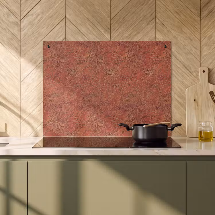 2-in-1 Herdabdeckplatte & Spritzschutz - Orientalisch - Blumen - Terrakotta - Oosters - Bloemen - Terracotta Inductie beschemer met haakjes klein 777