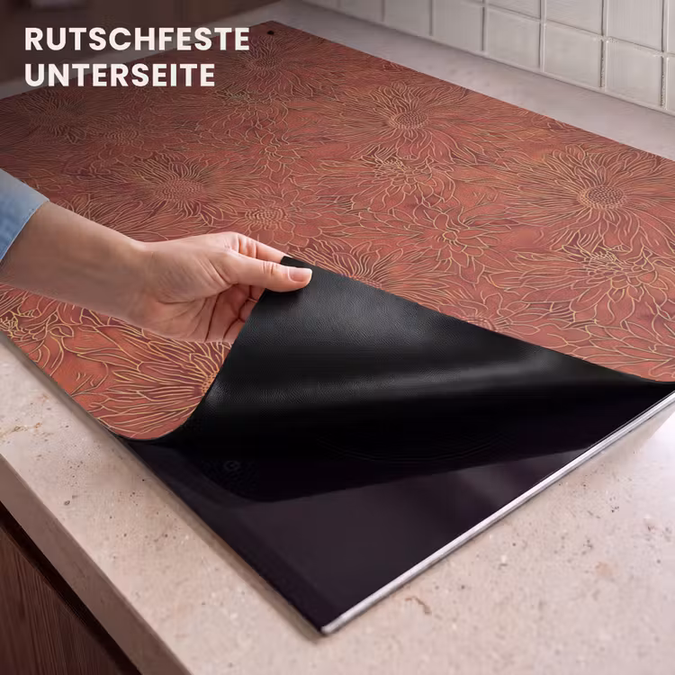 2-in-1 Herdabdeckplatte & Spritzschutz - Orientalisch - Blumen - Terrakotta - Oosters - Bloemen - Terracotta Inductie beschemer met haakjes klein 777