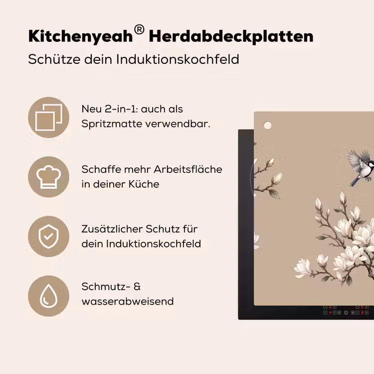 Oosters - Vogels - Beige Inductie beschemer met haakjes klein -ky-usp-de