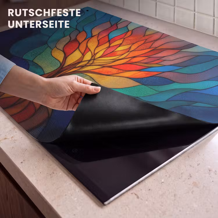 2-in-1 Herdabdeckplatte & Spritzschutz - Ornamentales Glas - Baum - Rot - Wohnungen - Sierglas - Boom - Rood - Vlakken Inductie beschemer met haakjes klein