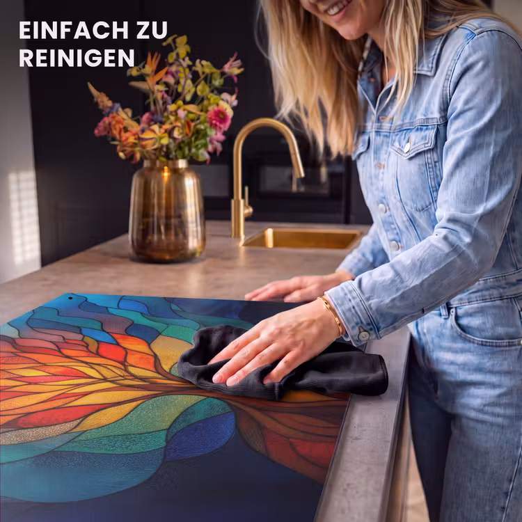 2-in-1 Herdabdeckplatte & Spritzschutz - Ornamentales Glas - Baum - Rot - Wohnungen - Sierglas - Boom - Rood - Vlakken Inductie beschemer met haakjes klein