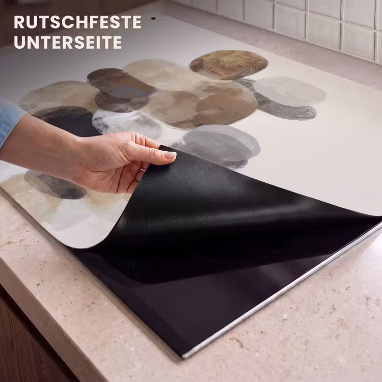 2-in-1 Herdabdeckplatte & Spritzschutz - Oval - Farbflächen - Pinselstriche - Ovaal - Kleurvlakken - Penseelstreken Inductie beschemer met haakjes klein