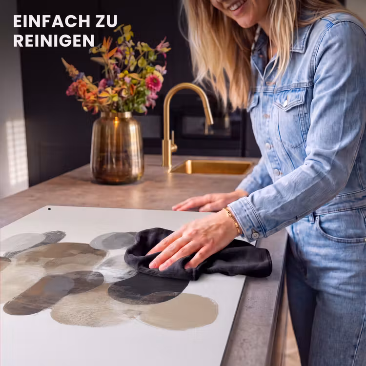 2-in-1 Herdabdeckplatte & Spritzschutz - Oval - Farbflächen - Pinselstriche - Ovaal - Kleurvlakken - Penseelstreken Inductie beschemer met haakjes klein