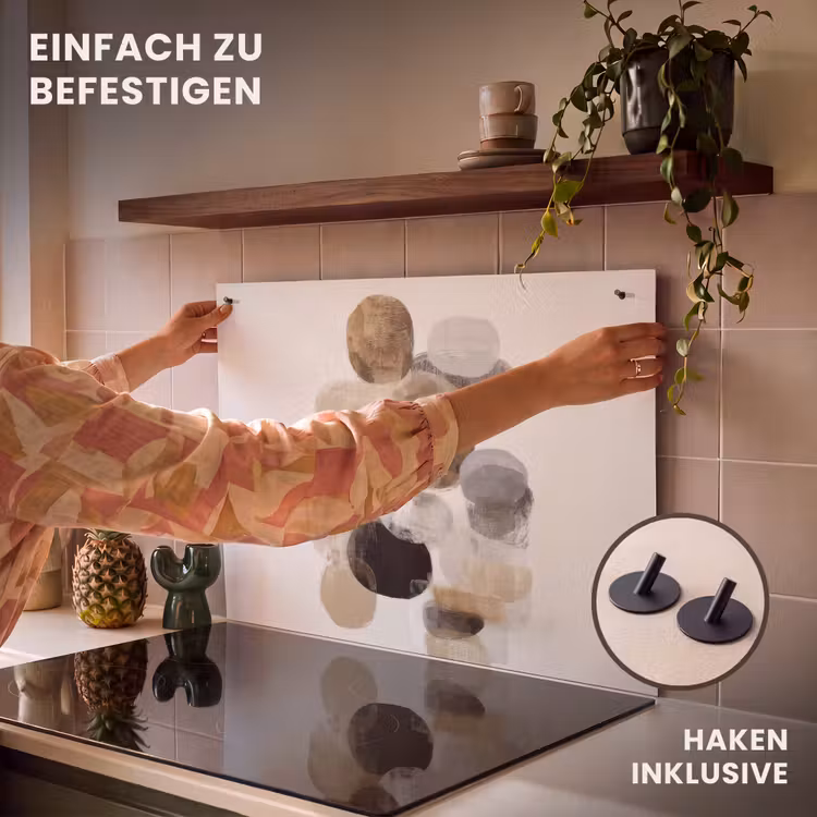 2-in-1 Herdabdeckplatte & Spritzschutz - Oval - Farbflächen - Pinselstriche - Ovaal - Kleurvlakken - Penseelstreken Inductie beschemer met haakjes klein