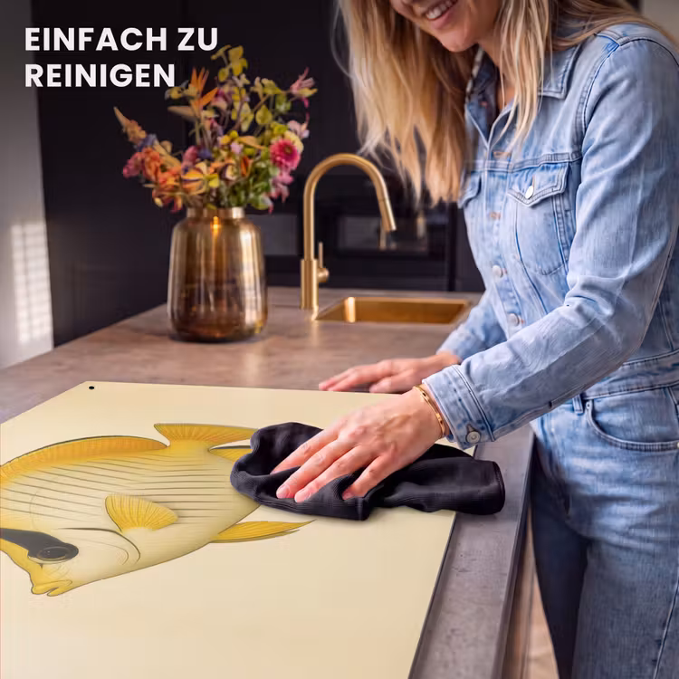 2-in-1 Herdabdeckplatte & Spritzschutz - Oval - Fisch - Gelb - Schuppen - Ovaal - Vis - Geel - Schubben Inductie beschemer met haakjes klein