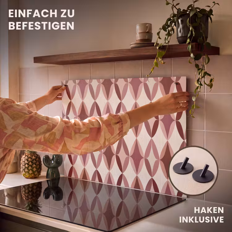 2-in-1 Herdabdeckplatte & Spritzschutz - Oval - Textur - Rosa - Ovaal - Textuur - Roze Inductie beschemer met haakjes klein 777
