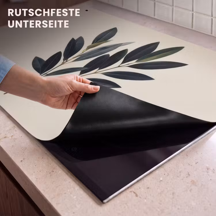 2-in-1 Herdabdeckplatte & Spritzschutz - Ovalförmige Blätter - Tiefgrün - Symmetrisch — 4