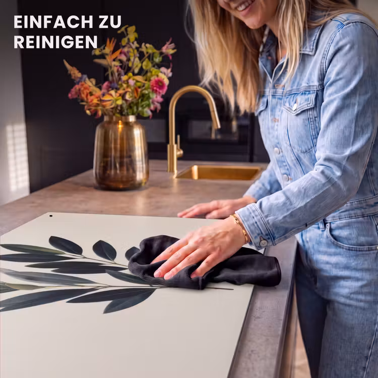 2-in-1 Herdabdeckplatte & Spritzschutz - Ovalförmige Blätter - Tiefgrün - Symmetrisch — 5