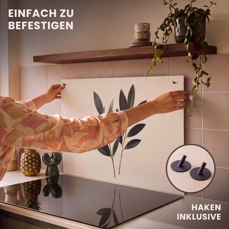 2-in-1 Herdabdeckplatte & Spritzschutz - Ovalförmige Blätter - Tiefgrün - Symmetrisch — 7