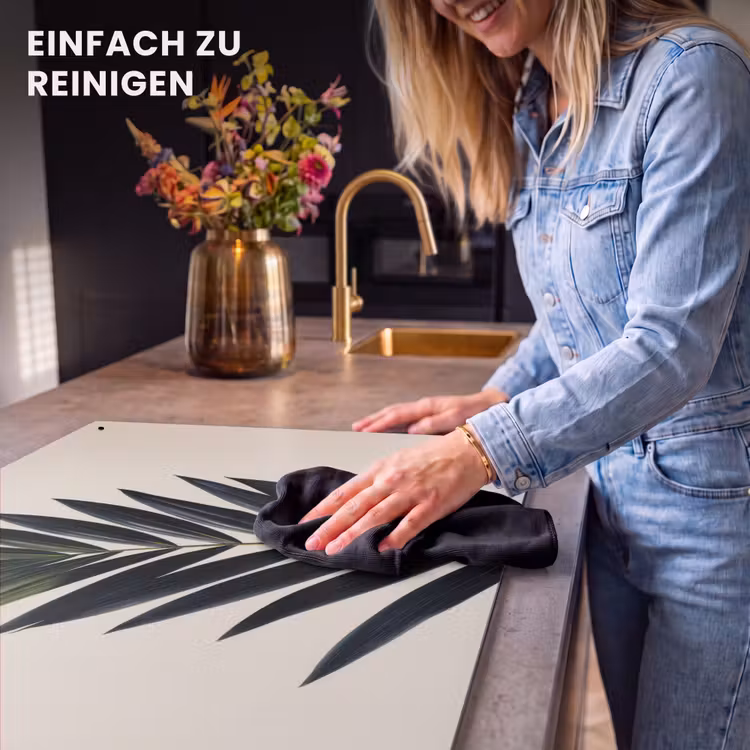 2-in-1 Herdabdeckplatte & Spritzschutz - Palmblatt - Dunkle Blätter - Dezent - Palmblad - Donkere bladen - Subtiel Inductie beschemer met haakjes klein