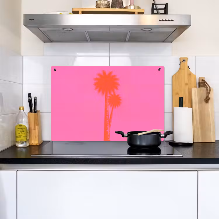 Palmbomen - Modern - Roze Inductie beschemer met haakjes klein -sfeer2