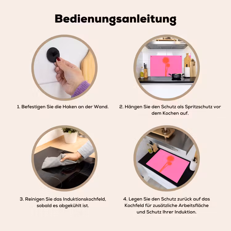 Palmbomen - Modern - Roze Inductie beschemer met haakjes klein -ky-gebruik-de