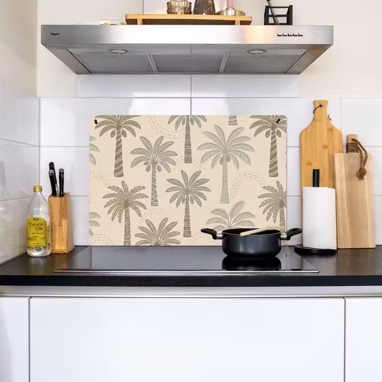 Palmbomen - Patroon - Tropisch - Beige Inductie beschemer met haakjes klein -sfeer2