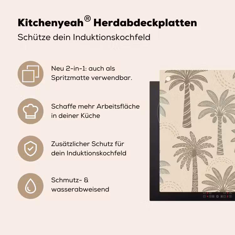 Palmbomen - Patroon - Tropisch - Beige Inductie beschemer met haakjes klein -ky-usp-de