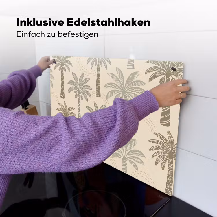 Palmbomen - Patroon - Tropisch - Beige Inductie beschemer met haakjes klein -ky-ophangen-de