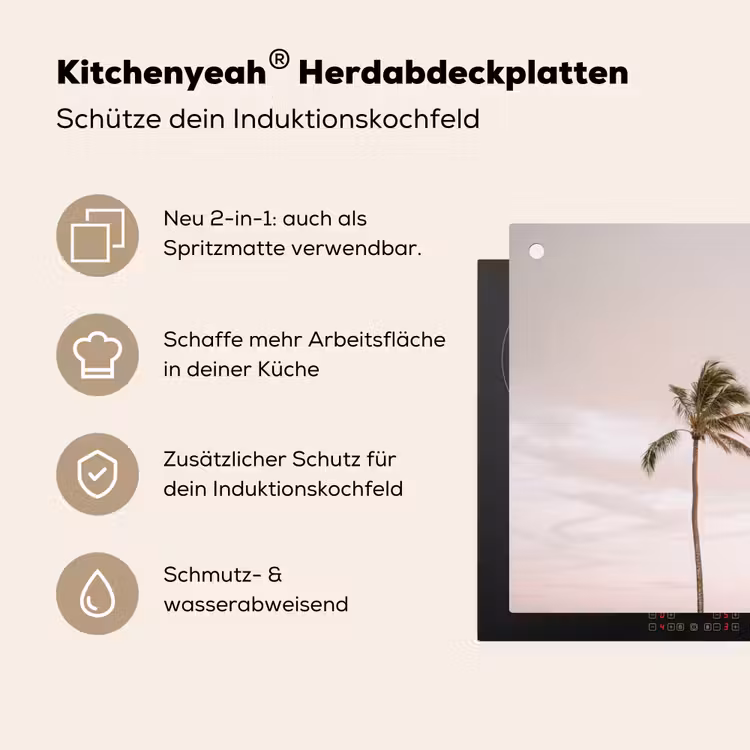 Palmbomen - Zonsondergang - Roze Inductie beschemer met haakjes klein -ky-usp-de