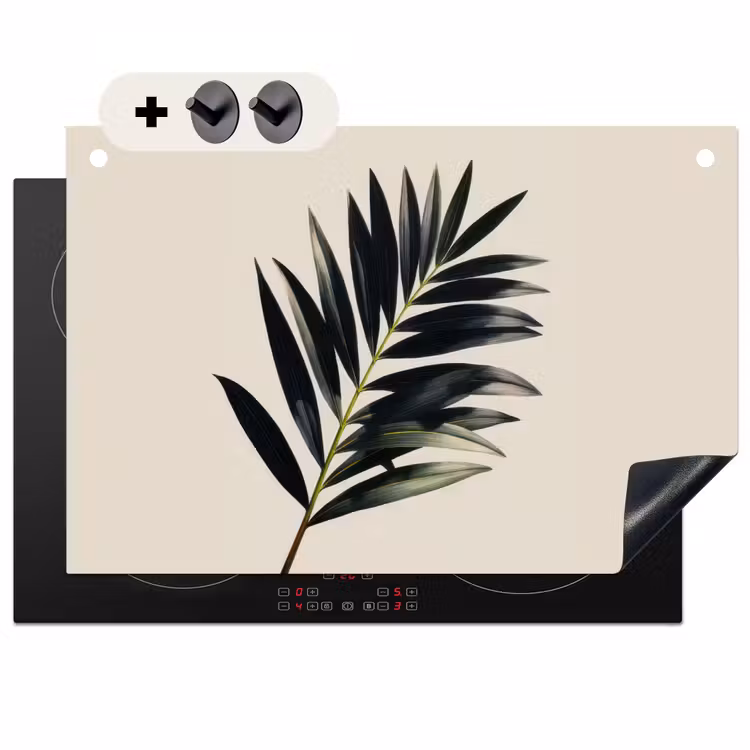 2-in-1 Herdabdeckplatte & Spritzschutz - Palmenblatt - Dezent - Grün - Beige - Palmblad - Subtiel - Groen - beige Inductie beschemer met haakjes klein