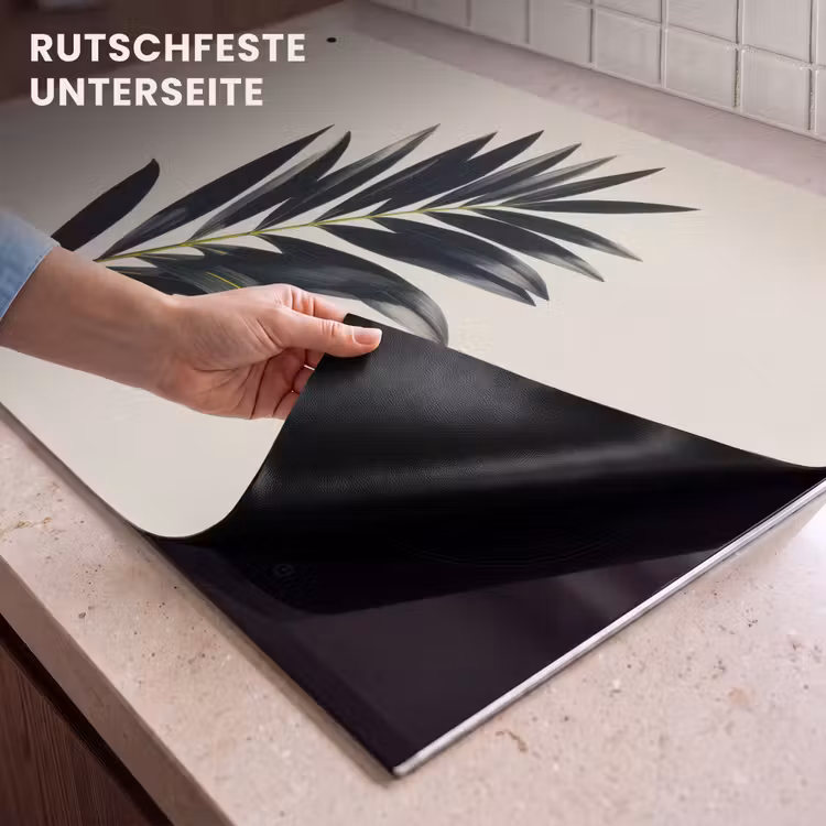 2-in-1 Herdabdeckplatte & Spritzschutz - Palmenblatt - Dezent - Grün - Beige - Palmblad - Subtiel - Groen - beige Inductie beschemer met haakjes klein