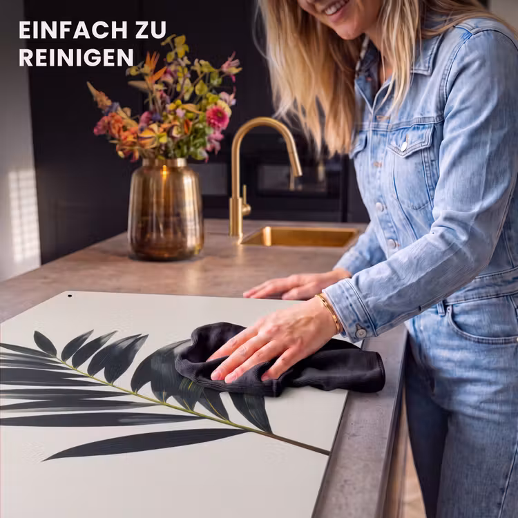 2-in-1 Herdabdeckplatte & Spritzschutz - Palmenblatt - Dezent - Grün - Beige - Palmblad - Subtiel - Groen - beige Inductie beschemer met haakjes klein