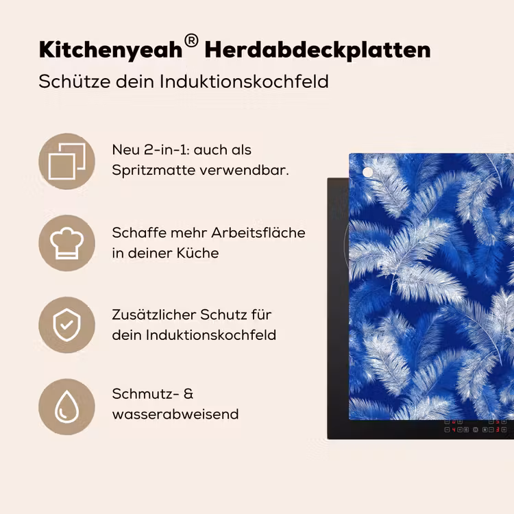Palmblad - Patroon - Blauw Inductie beschemer met haakjes klein 777 -ky-usp-de
