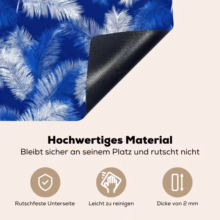 Palmblad - Patroon - Blauw Inductie beschemer met haakjes klein 777 -ky-onderkant-de