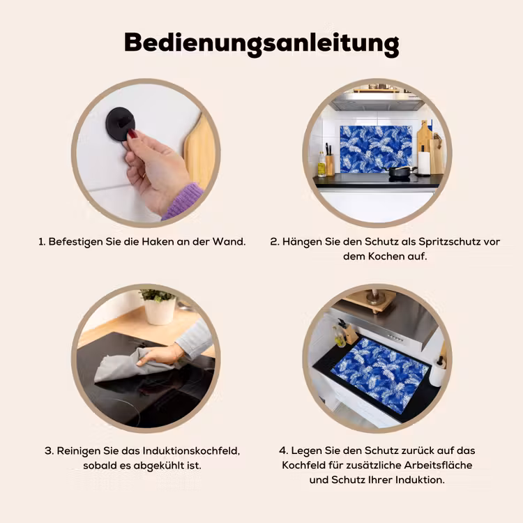 Palmblad - Patroon - Blauw Inductie beschemer met haakjes klein 777 -ky-gebruik-de