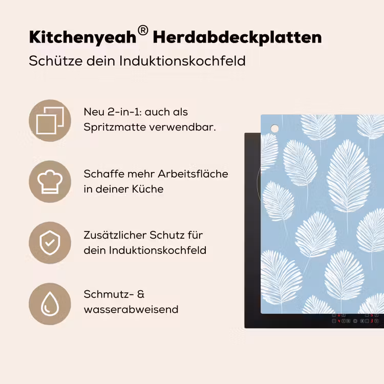 Palmbladeren - Naadloos - Patroon - Pastelblauw Inductie beschemer met haakjes klein 777 -ky-usp-de