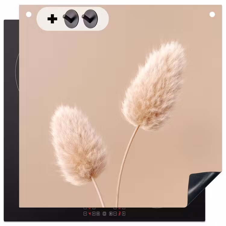 2-in-1 Herdabdeckplatte & Spritzschutz - Pampasfedern - Beige - Pflanzen - Pampas pluimen - Beige - Planten Inductie beschemer met haakjes middel
