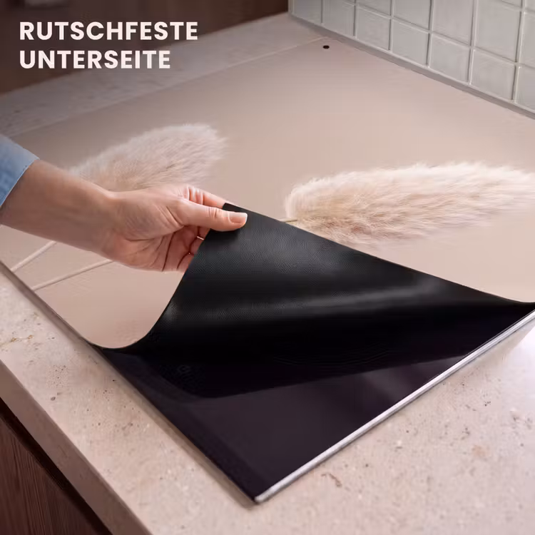 2-in-1 Herdabdeckplatte & Spritzschutz - Pampasfedern - Beige - Pflanzen - Pampas pluimen - Beige - Planten Inductie beschemer met haakjes middel