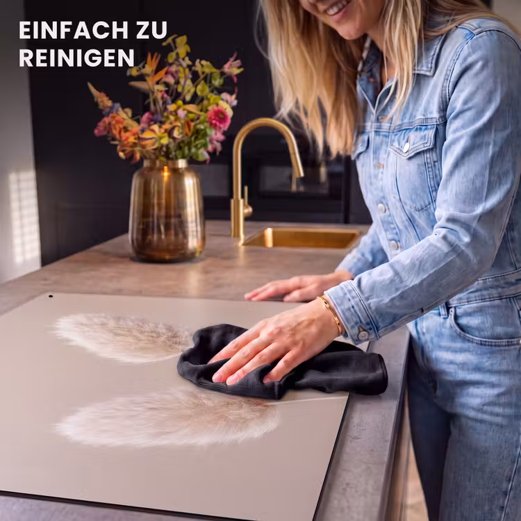 2-in-1 Herdabdeckplatte & Spritzschutz - Pampasfedern - Beige - Pflanzen - Pampas pluimen - Beige - Planten Inductie beschemer met haakjes middel