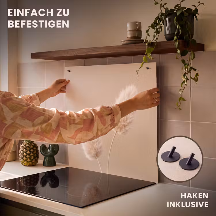 2-in-1 Herdabdeckplatte & Spritzschutz - Pampasfedern - Beige - Pflanzen - Pampas pluimen - Beige - Planten Inductie beschemer met haakjes middel